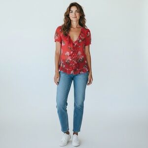 Hollister Vibrant Red Floral Blouse